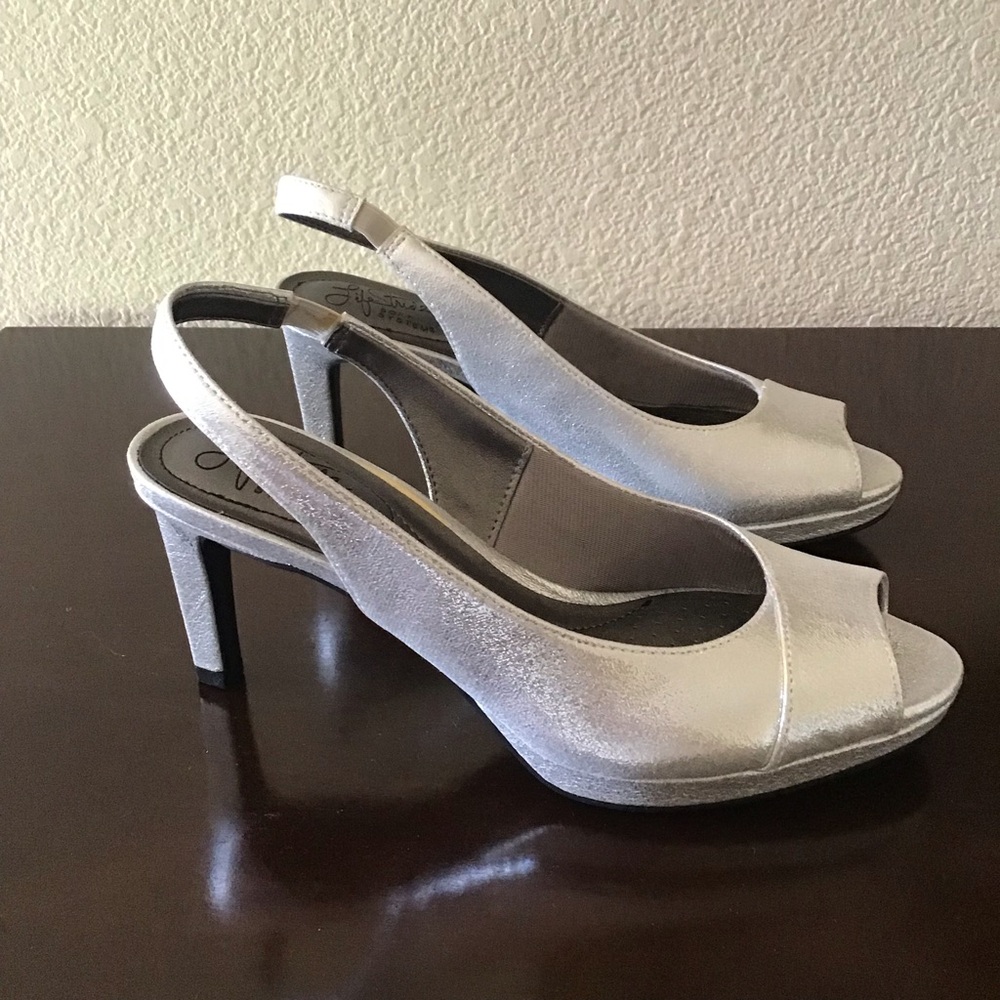 Silver Slingback Peep Toe Heels